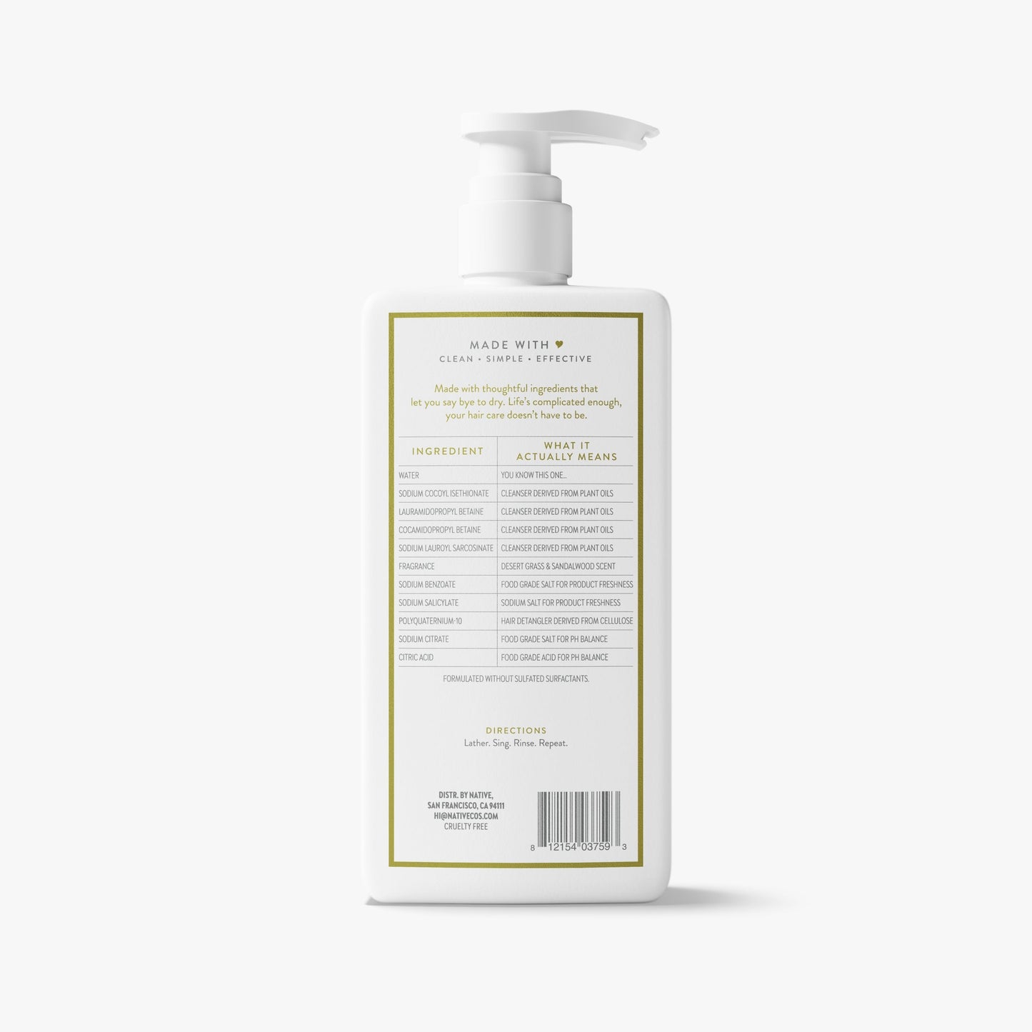 Moisturizing Shampoo Desert Grass and Sandalwood Classic 16.5oz Daily Care