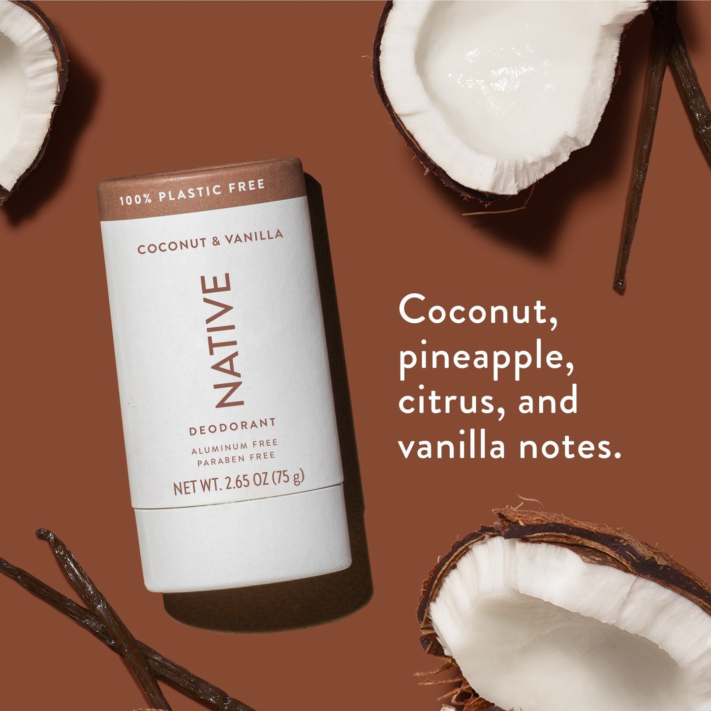 Plastic Free Deodorant Stick Coconut and Vanilla Classic 2.65oz Daily Care