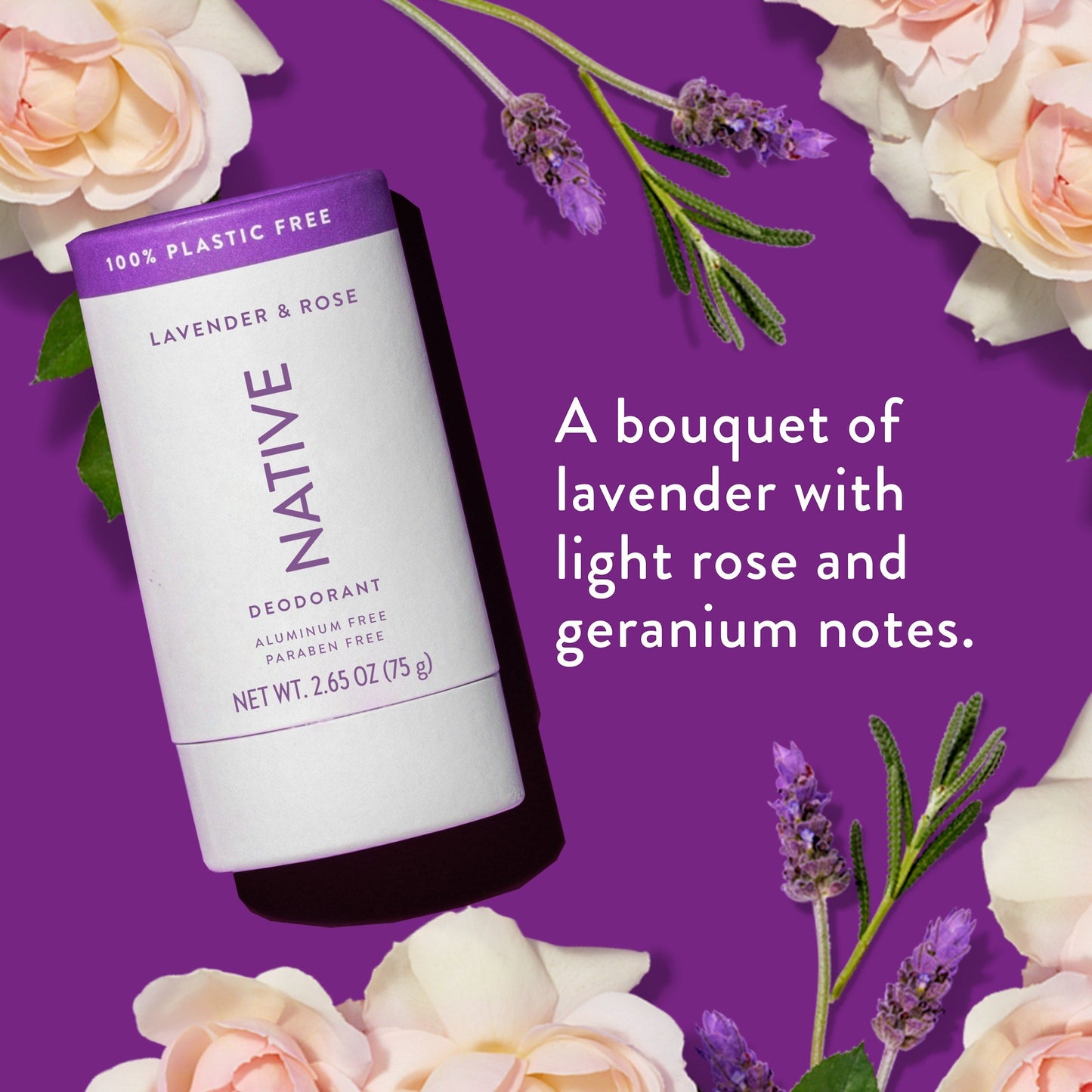 Plastic Free Deodorant Stick Lavender and Rose Classic 2.65oz Daily Care