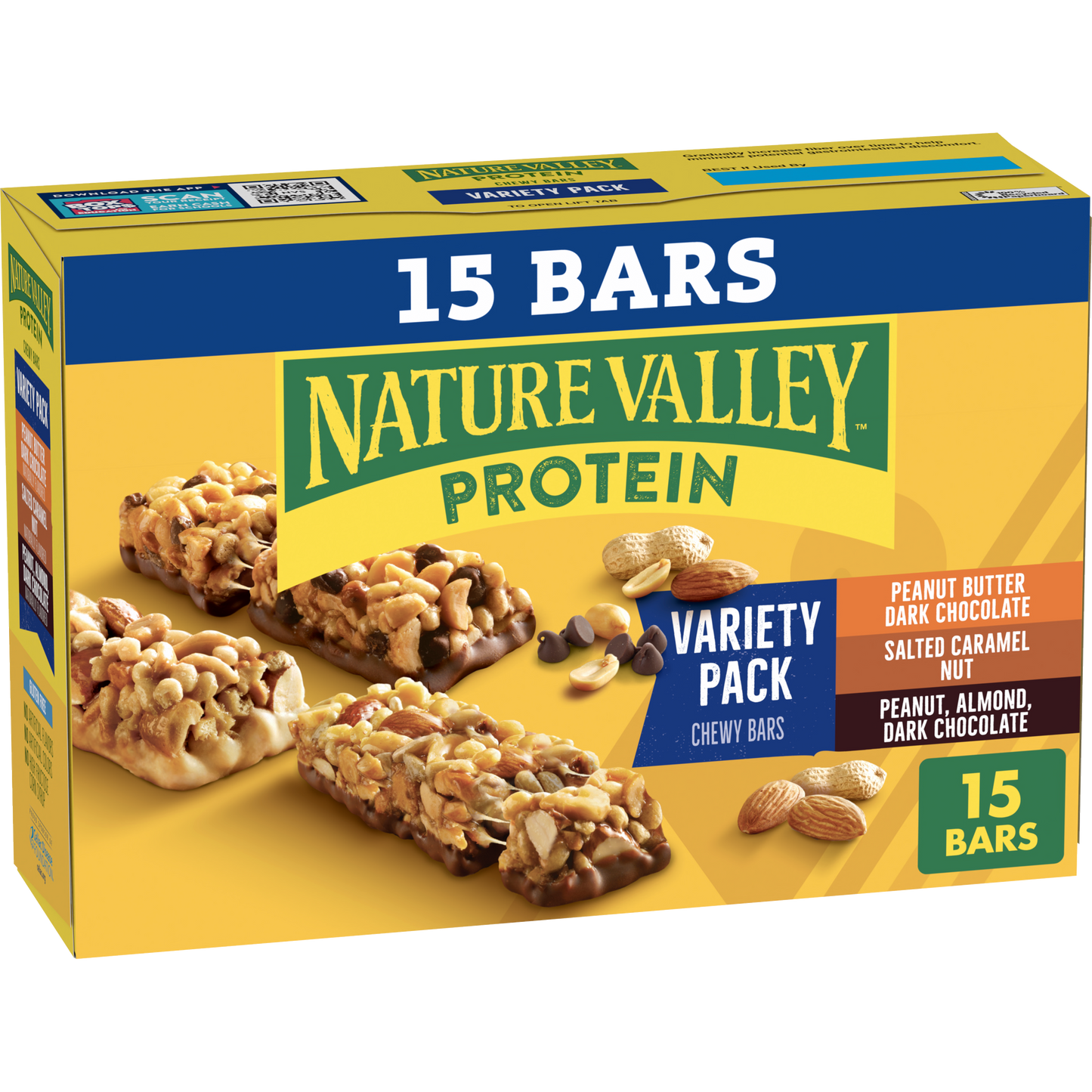 Peanut Butter Dark Chocolate Salted Caramel Nut Almond and Protein Chewy Bars Variety Pack 15ct Flavorful Choice for Everyday Snacking